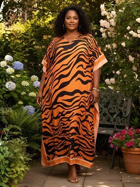 Gypsie Blu Summer Beach Cover Up Polyester Kaftan Dress Plus Size Loose Maxi